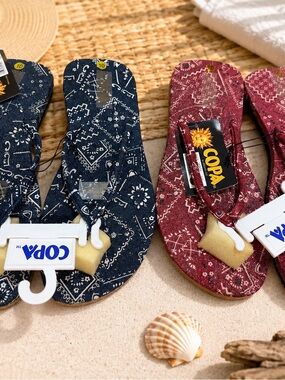 Two COPA Bandana Print Flip Flops - Navy & Burgundy